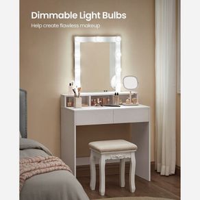 Dressing table with mirror and light bulbs dressing table, dressing table, cosmetic table with 9 LED light bulbs and mirrors, adjustable brightness, 2