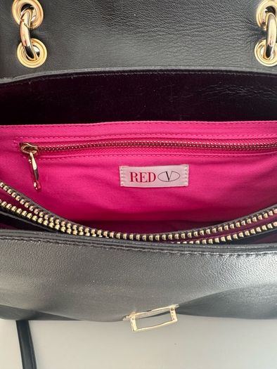 RED V Valentino genuine black leather crossbody bag with large bow and pink interior lining