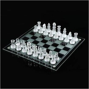 Glass Chess Game Set,Frosted/Polished Glass Chess Board Set Glass Chess Pieces with Padded Bottom, Crystal Chess Board Youth Adults Play Set (FREE POSTAGE)