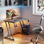 Gaming Desk with LED Lights Table Cup Holder and Headphone Hook Double Z Frame Design Computer Carbon Fiber Black 80 cm Image 6
