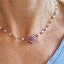 Rose gold stainless steel rosary chain necklace lilac flower Image 3