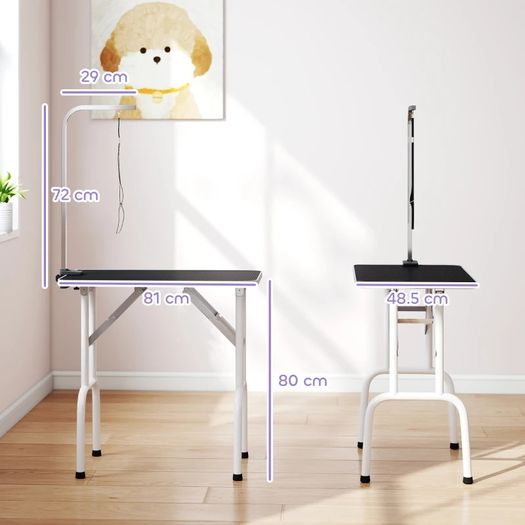 Grooming Table for Dogs Dog Grooming Table with Loop Foldable Steel Legs Non-Slip Tabletop 81x48,5x80 cm Black