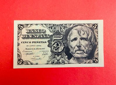 Spain  5 Pesetas 1947  Uncirculated Scarce
