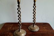 Antique brass spiral candlesticks