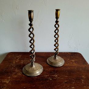 Antique brass spiral candlesticks