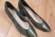 Marks &amp; Spencer Insolia Green Snake Print Block Heel Pumps Court Shoes 4UK/37EU/23 cm