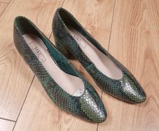 Marks & Spencer Insolia Green Snake Print Block Heel Pumps Court Shoes 4UK/37EU/23 cm
