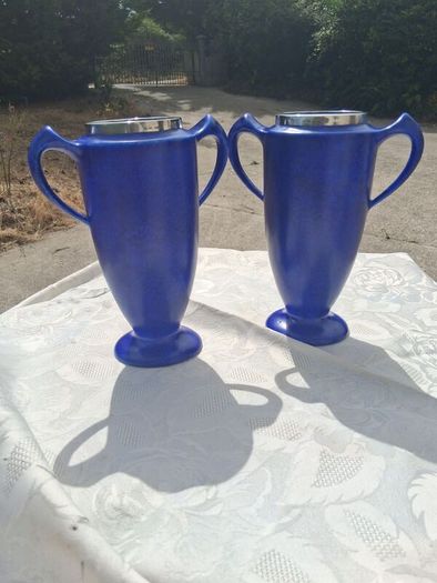 2 X George Clews Art Deco Chamelon ware With Sterling Silver Rims