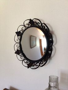 Vintage 50s/ 60s Black Wrought iron circular mirror