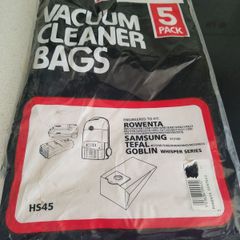 vacuum cleaner bags Rowenta,samsung,Tefal,Goblin whisper, HS45,only one bag used but got a new cleaner so no use to me ,4 left in a pack of 5