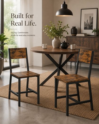 Set of 2 Dining Chairs Set of 2 brown  retro style industrial