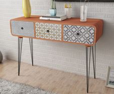 Console Table with 3 Drawers Brown