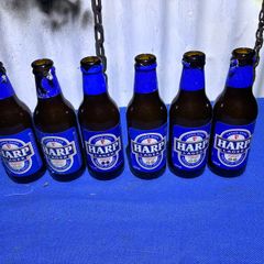 6 vintage 1980's empty Harp Lager bottles 250ml