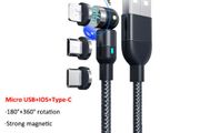 3 in 1 360+180 Magnetic Charging USB Cable Charger for iPhone Type-C Micro USB