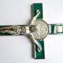 Vintage Religious Large metal and green enamel Cross Christus Corpus Crucifix INRI - 8" Image 4