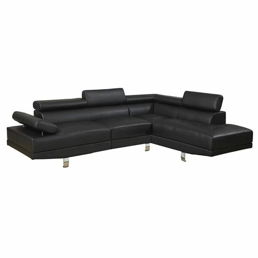 BIG DEAL Black leather 262cm Corner Chaise Sofa