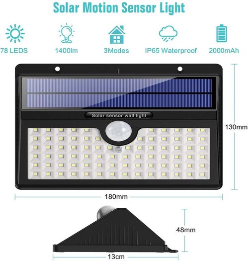 Solar Lights Outdoor, HETP Upgraded 78 LED Solar Motion Sensor Security Lights - Solar Powered Lights Waterproof Wireless Wall Lights Solar Lamps with 3 Intelligent Modes for Outside(2 Pack)