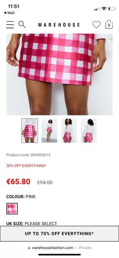 Warehouse pink & white skirt