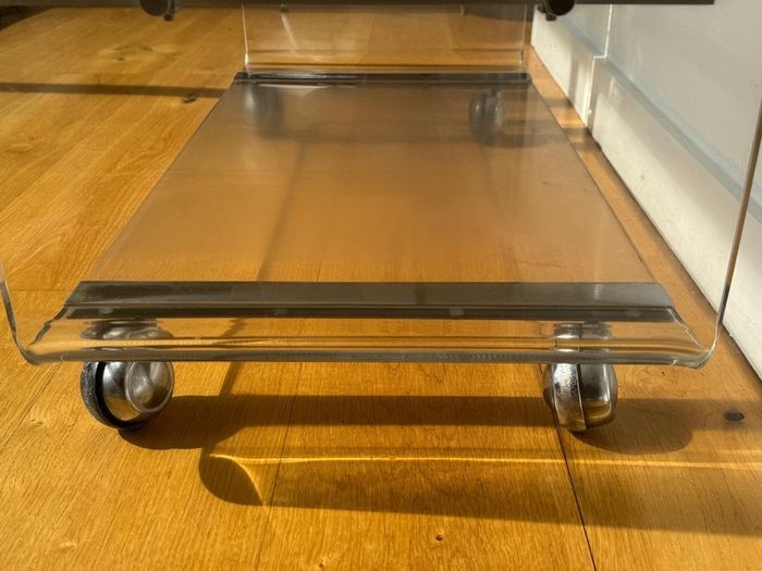 Vintage Clear Lucite/Acrylic Tv Stand/Shelf Unit on Chrome Casters.