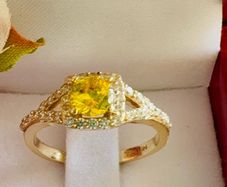 14K Gold Canary Yellow Tourmaline Halo Ring