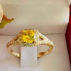 14K Gold Canary Yellow Tourmaline Halo Ring