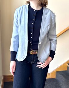 Premium Light Blue Cropped Jacket Vintage Style Minimalist Blazer XL/14