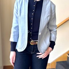 Premium Light Blue Cropped Jacket Vintage Style Minimalist Blazer XL/14