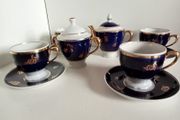 Vintage 1970' Cobalt Blue Gilded Tea Set Made in Ukraine