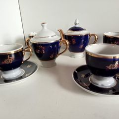 Vintage 1970' Cobalt Blue Gilded Tea Set Made in Ukraine