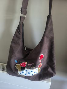 Cute Dachshund Puppy Embroidered Slouchy Crossbody Bag / Shoulder Bag