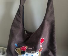 Cute Dachshund Puppy Embroidered Slouchy Crossbody Bag / Shoulder Bag
