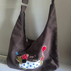 Cute Dachshund Puppy Embroidered Slouchy Crossbody Bag / Shoulder Bag