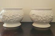 Vintage pair of large ornate white jardinieres