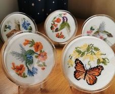 Handmade Cross Stitch Embroided Display Coasters