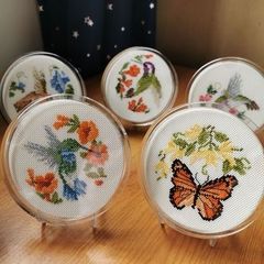 Handmade Cross Stitch Embroided Display Coasters