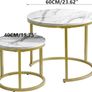 Round Nesting Table, Removable Set of 2 Coffee Tables, Stacking Sofa Side Table End Table, for Living Room, Bedroom, Office, Balcony, Apartment, White and Gold Image 5