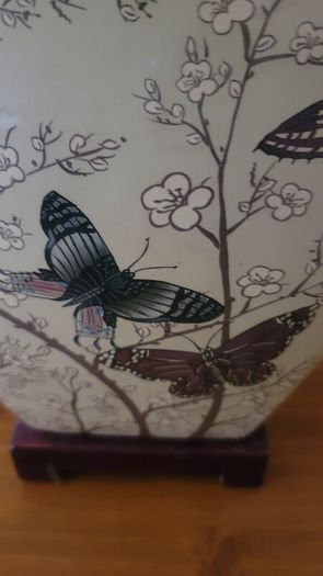 Vintage Ceramic Table Lamps with Cherry Blossom and Butterfly Pattern