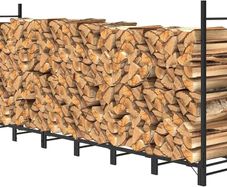 2.44m Outdoor Firewood Rack for Fireplace, Heavy Duty Steel Log Holder, Indoor Wood Pile Storage Organizer, Adjustable Stacker Stand,  Black