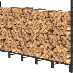 2.44m Outdoor Firewood Rack for Fireplace, Heavy Duty Steel Log Holder, Indoor Wood Pile Storage Organizer, Adjustable Stacker Stand,  Black