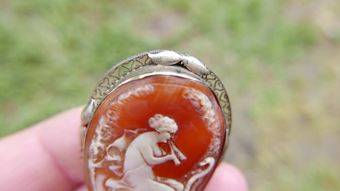 Vintage Most Rare 1890's Antique 14k Gold Shell Cameo Pin Brooch 4cm X 3cm