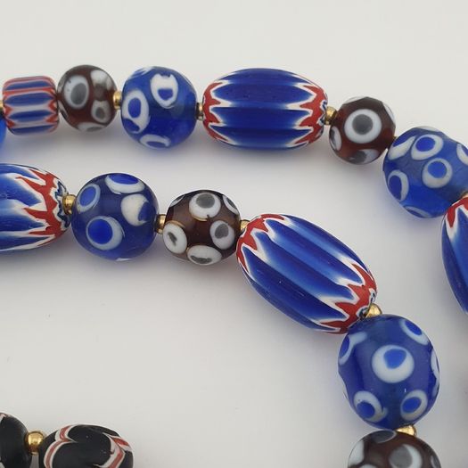 Vintage Venetian Style Mix Thousand Eyes & Chevron Glass Beads Necklace