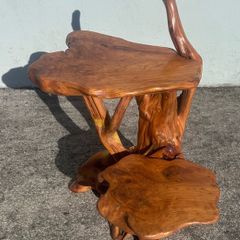 Unique Sculptural Tree Root Display Stand / Live Edge 2-Tier Table