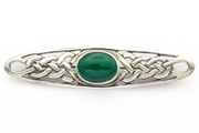 Celtic Sterling Silver Green Chalcedony Brooch