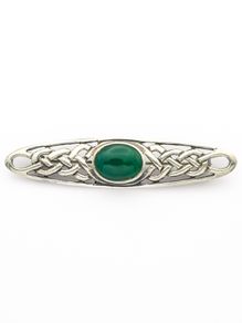 Celtic Sterling Silver Green Chalcedony Brooch