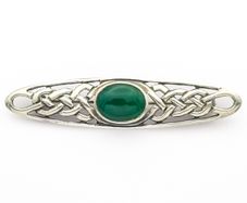Celtic Sterling Silver Green Chalcedony Brooch