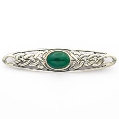 Celtic Sterling Silver Green Chalcedony Brooch