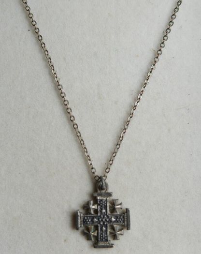 Vintage Jerusalem Cross Pendant Necklace 19" length