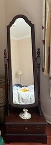 Freestanding cheval mirror with storage drawer