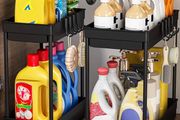 2 Pack Under Sink Storage - Kitchen Storage and Organisation, 2 Tier Kitchen Under Sink Shelf, Multi-Purpose Organisation for Bathroom,Black