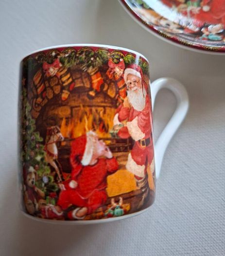 Summer River Christmas Coffee Mugs/Saucers